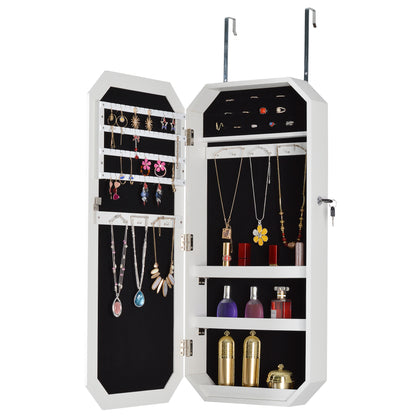 Fashionable Octagon Rimmed Mirror and Jewelry Storage Cabinet- White_7