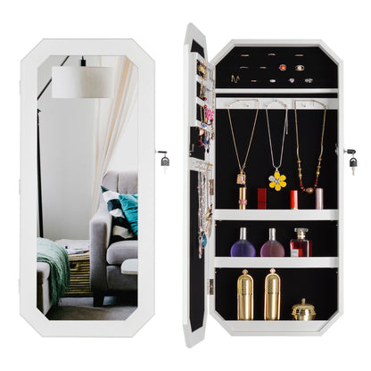 Fashionable Octagon Rimmed Mirror and Jewelry Storage Cabinet- White_5
