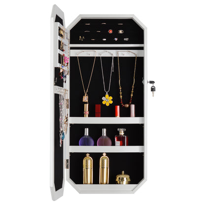 Fashionable Octagon Rimmed Mirror and Jewelry Storage Cabinet- White_6