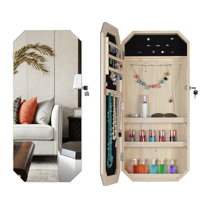 Fashionable Octagon Rimmed Mirror and Jewelry Storage Cabinet- Natural_5