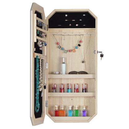 Fashionable Octagon Rimmed Mirror and Jewelry Storage Cabinet- Natural_4