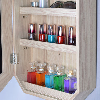 Fashionable Octagon Rimmed Mirror and Jewelry Storage Cabinet- Natural_11