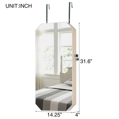 Fashionable Octagon Rimmed Mirror and Jewelry Storage Cabinet- Natural_8