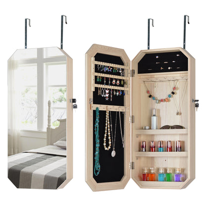 Fashionable Octagon Rimmed Mirror and Jewelry Storage Cabinet- Natural_6
