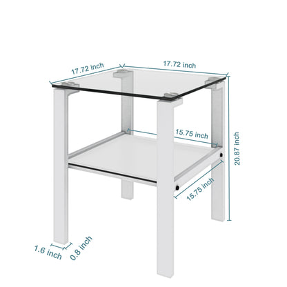 Two Layered Tempered Glass Small Bedroom Corner Home Tea Table- White_9