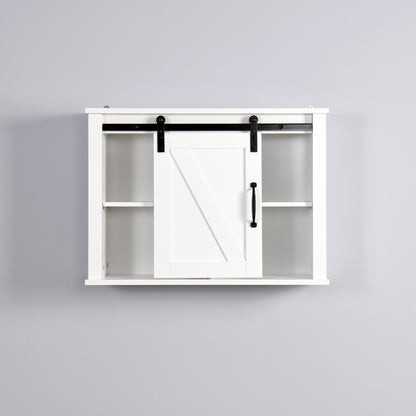 Barn Door Bathroom Wall Mounted Cabinet with Adjustable Shelves- White_1