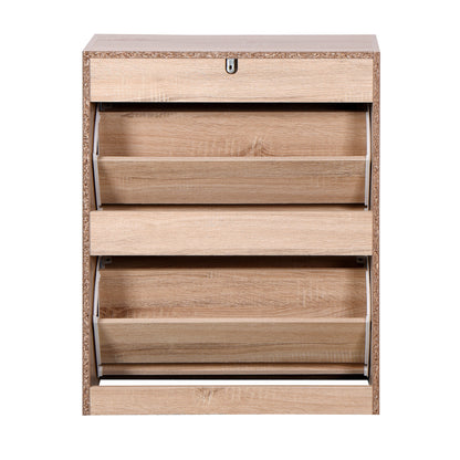 Entryway Wooden Shoe Storage and Cabinet with 2 Flip Doors- Natural_8