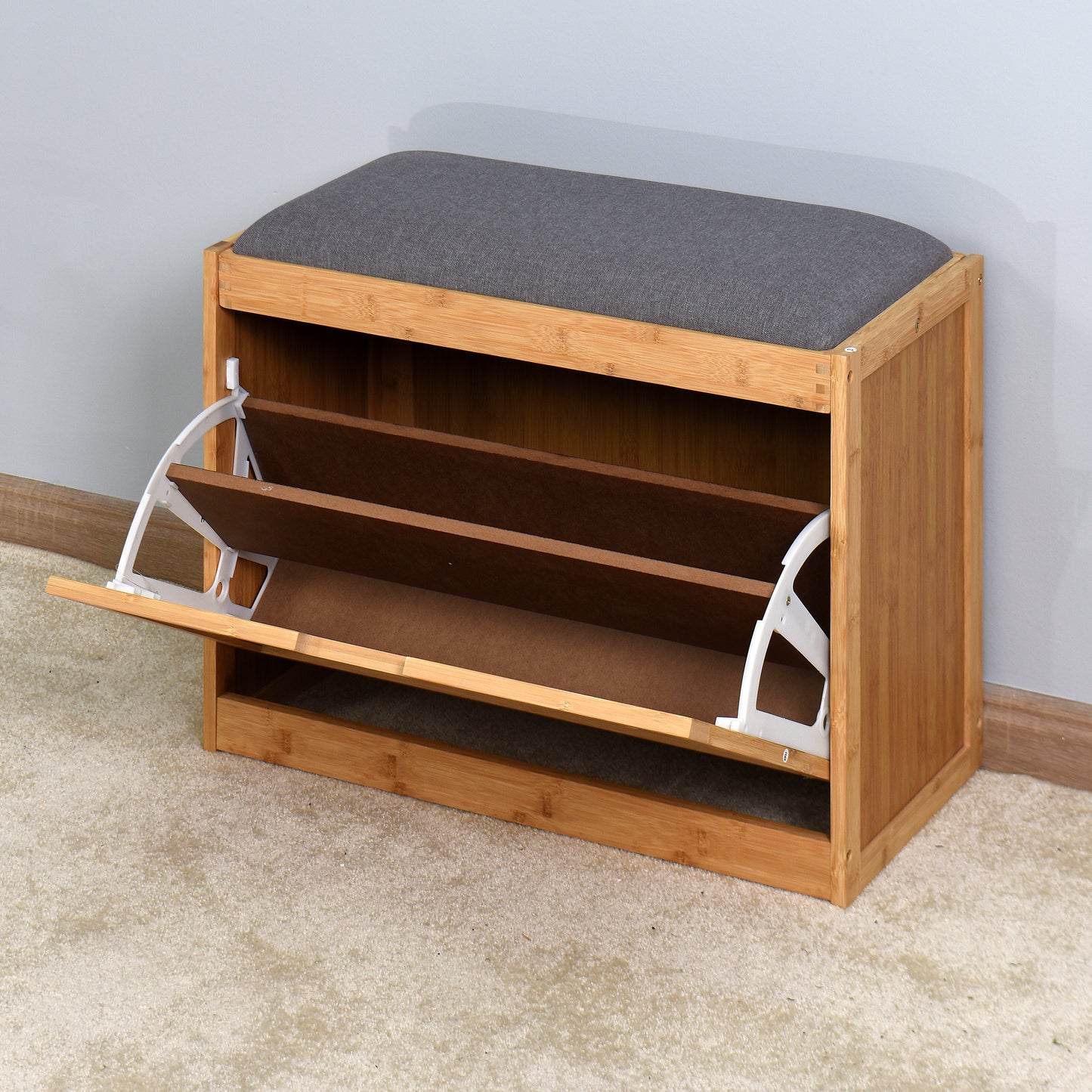 Entryway Wooden Shoe Changing Stool and Cabinet with Foldable Shelf- Natural_9