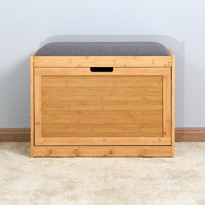 Entryway Wooden Shoe Changing Stool and Cabinet with Foldable Shelf- Natural_5