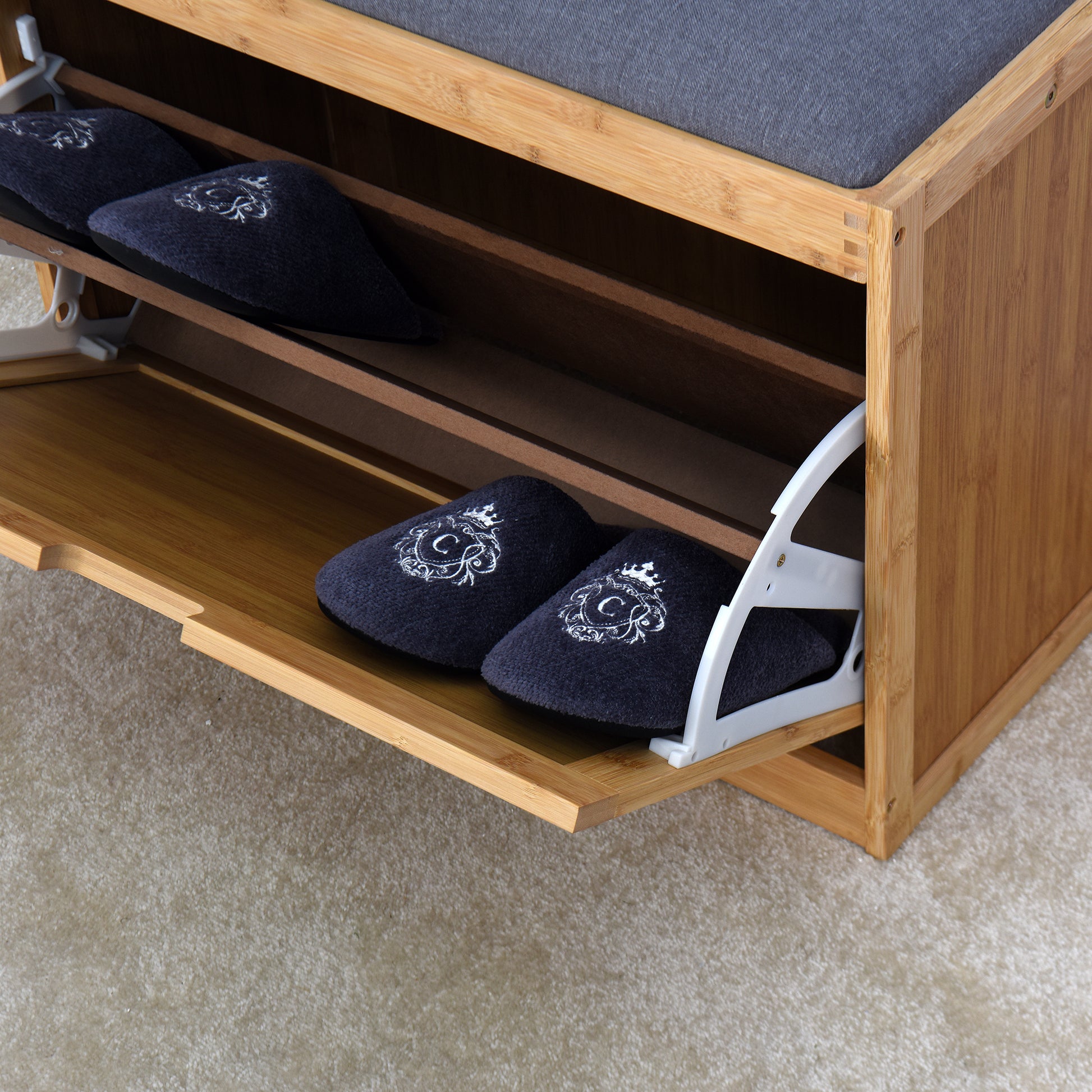 Entryway Wooden Shoe Changing Stool and Cabinet with Foldable Shelf- Natural_12