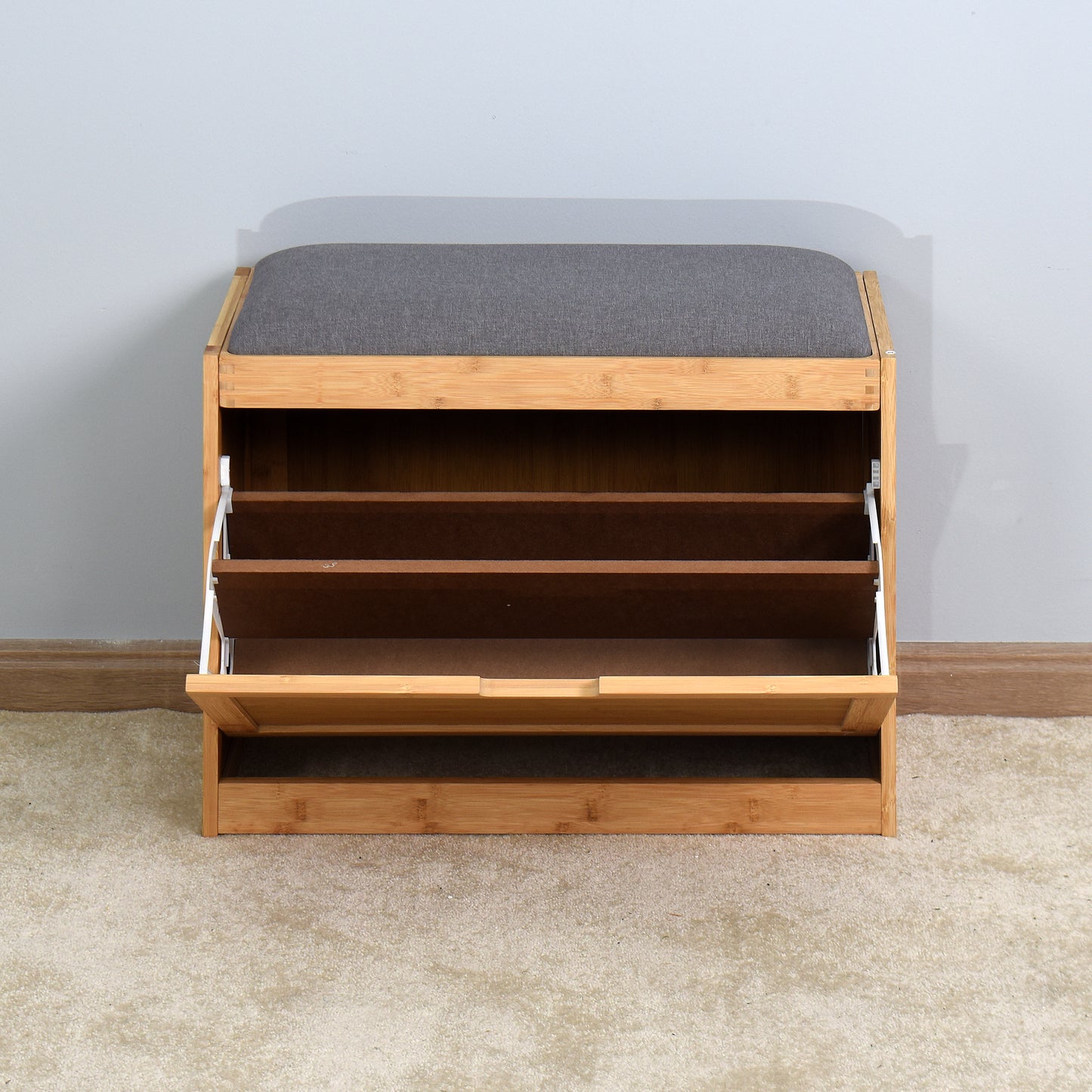 Entryway Wooden Shoe Changing Stool and Cabinet with Foldable Shelf- Natural_10