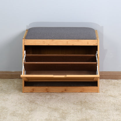 Entryway Wooden Shoe Changing Stool and Cabinet with Foldable Shelf- Natural_10
