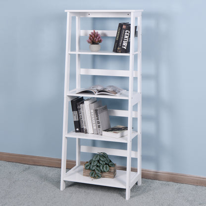 5 Tier Wooden Staircase Bookcase Ladder Designed Storage Rack- White_7