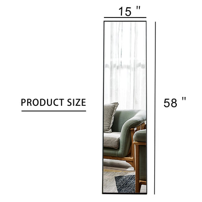 Full-Length Body Mirror with Wooden Frame and Stand Dressing Mirror- Black_24