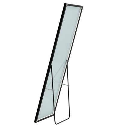 Full-Length Body Mirror with Wooden Frame and Stand Dressing Mirror- Black_9