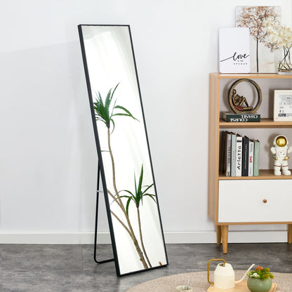 Full-Length Body Mirror with Wooden Frame and Stand Dressing Mirror- Black_4