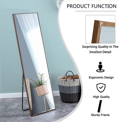 Full-Length Body Dressing Mirror with Solid Wooden Frame and Stand- Brown_16