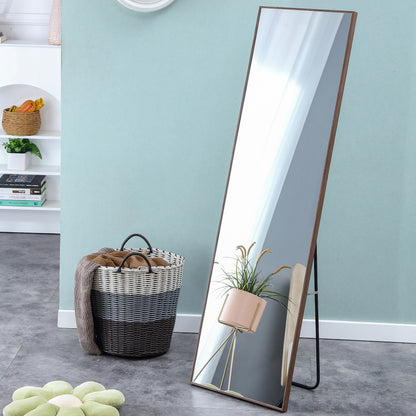 Full-Length Body Dressing Mirror with Solid Wooden Frame and Stand- Brown_5