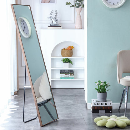 Full-Length Body Dressing Mirror with Solid Wooden Frame and Stand- Brown_4