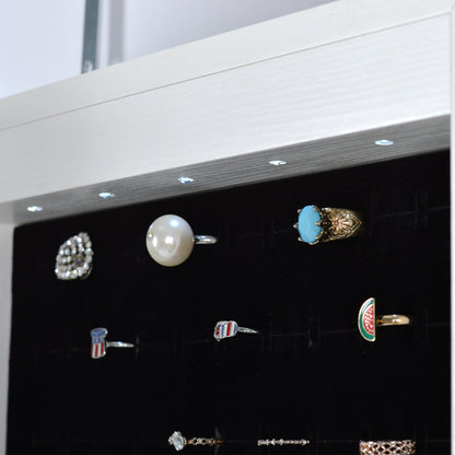 Full Body Mirror and Jewelry Case Storage Cabinet with LED Light- White_10