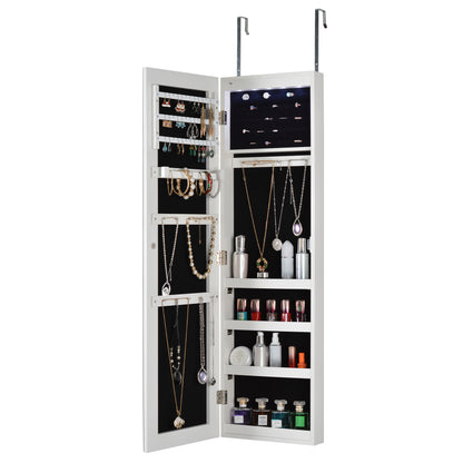 Full Body Mirror and Jewelry Case Storage Cabinet with LED Light- White_1