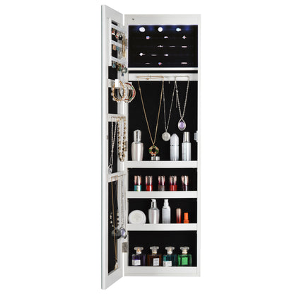 Full Body Mirror and Jewelry Case Storage Cabinet with LED Light- White_3