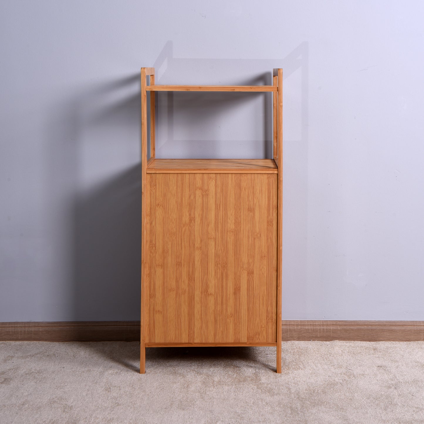 Natural Wooden Organizer  Bamboo Laundry Storage Basket with 2 Tier Shelf_9