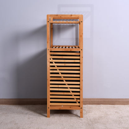 Natural Wooden Organizer  Bamboo Laundry Storage Basket with 2 Tier Shelf_6