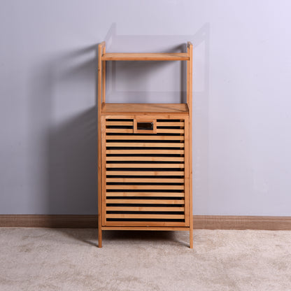 Natural Wooden Organizer  Bamboo Laundry Storage Basket with 2 Tier Shelf_4