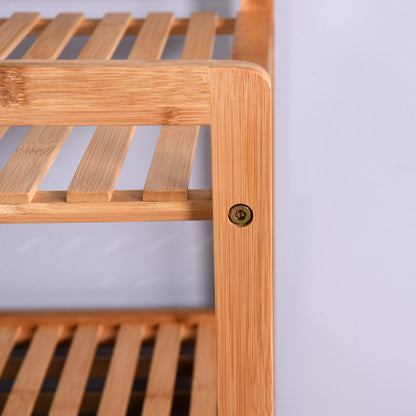 Natural Wooden Organizer  Bamboo Laundry Storage Basket with 2 Tier Shelf_14