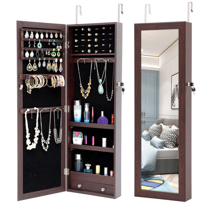 Full Body Mirror and Jewelry Case Storage Cabinet Door and Wall Hanging- Brown_2