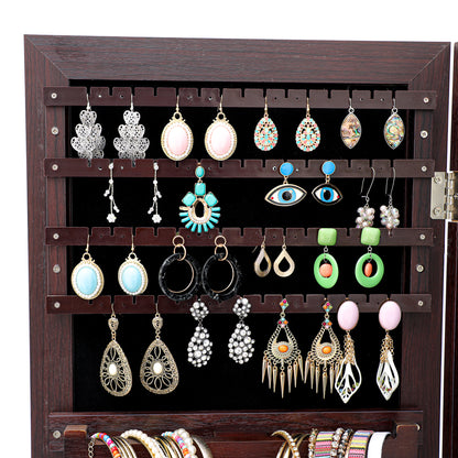 Full Body Mirror and Jewelry Case Storage Cabinet Door and Wall Hanging- Brown_4