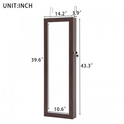 Full Body Mirror and Jewelry Case Storage Cabinet Door and Wall Hanging- Brown_10