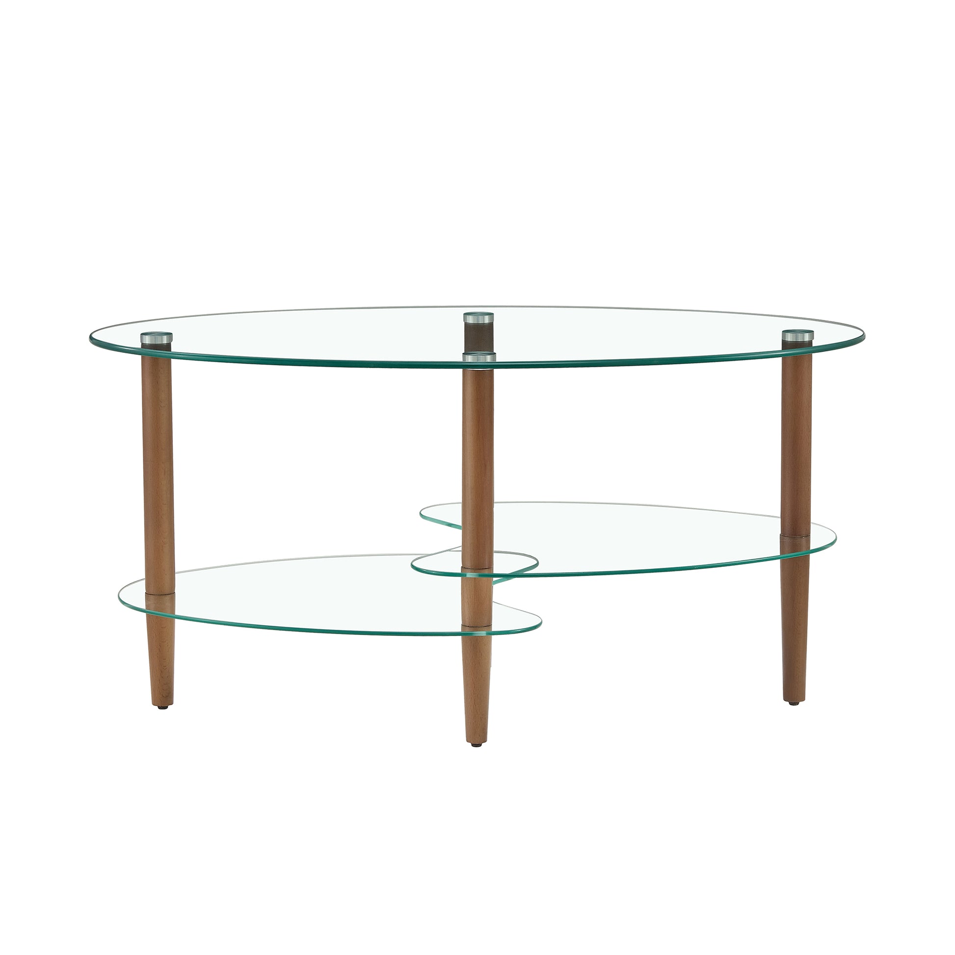 3 Layered Transparent Tempered Glass Oval Modern Coffee Table - Brown_6