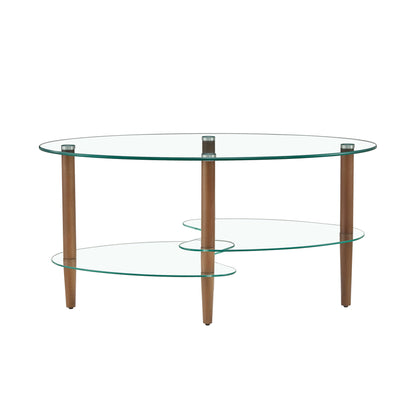 3 Layered Transparent Tempered Glass Oval Modern Coffee Table - Brown_6