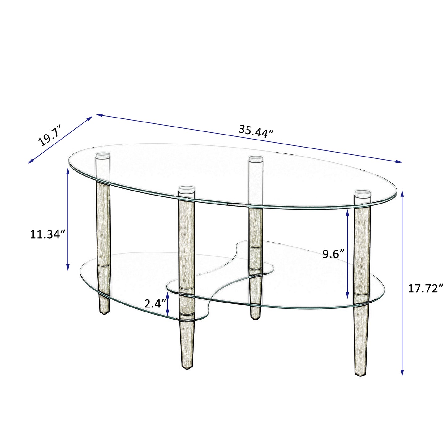 3 Layered Transparent Tempered Glass Oval Modern Coffee Table - Brown_7