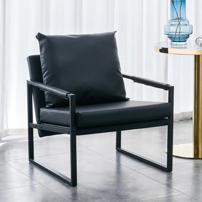 PU Leather Heavily Padded Backrest and Seat Cushion Accent Chair - Black_1