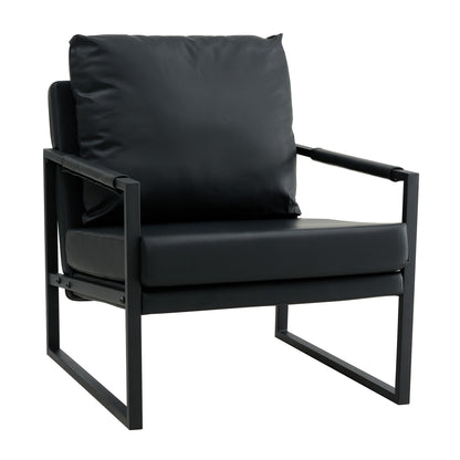 PU Leather Heavily Padded Backrest and Seat Cushion Accent Chair - Black_12