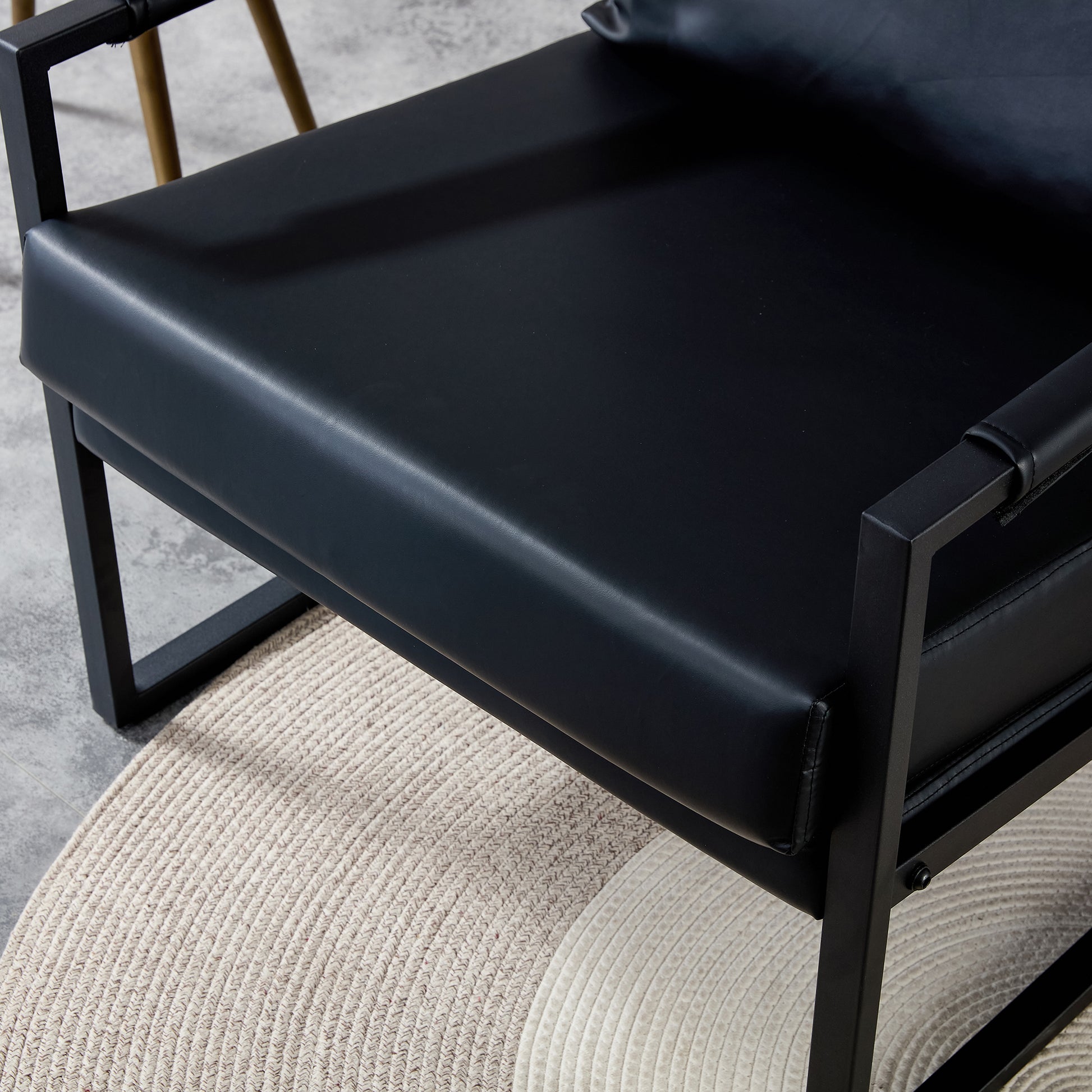 PU Leather Heavily Padded Backrest and Seat Cushion Accent Chair - Black_7