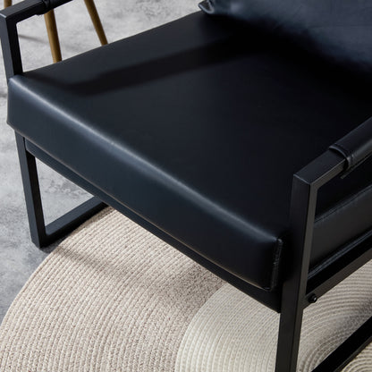 PU Leather Heavily Padded Backrest and Seat Cushion Accent Chair - Black_7