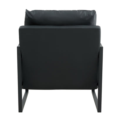 PU Leather Heavily Padded Backrest and Seat Cushion Accent Chair - Black_14