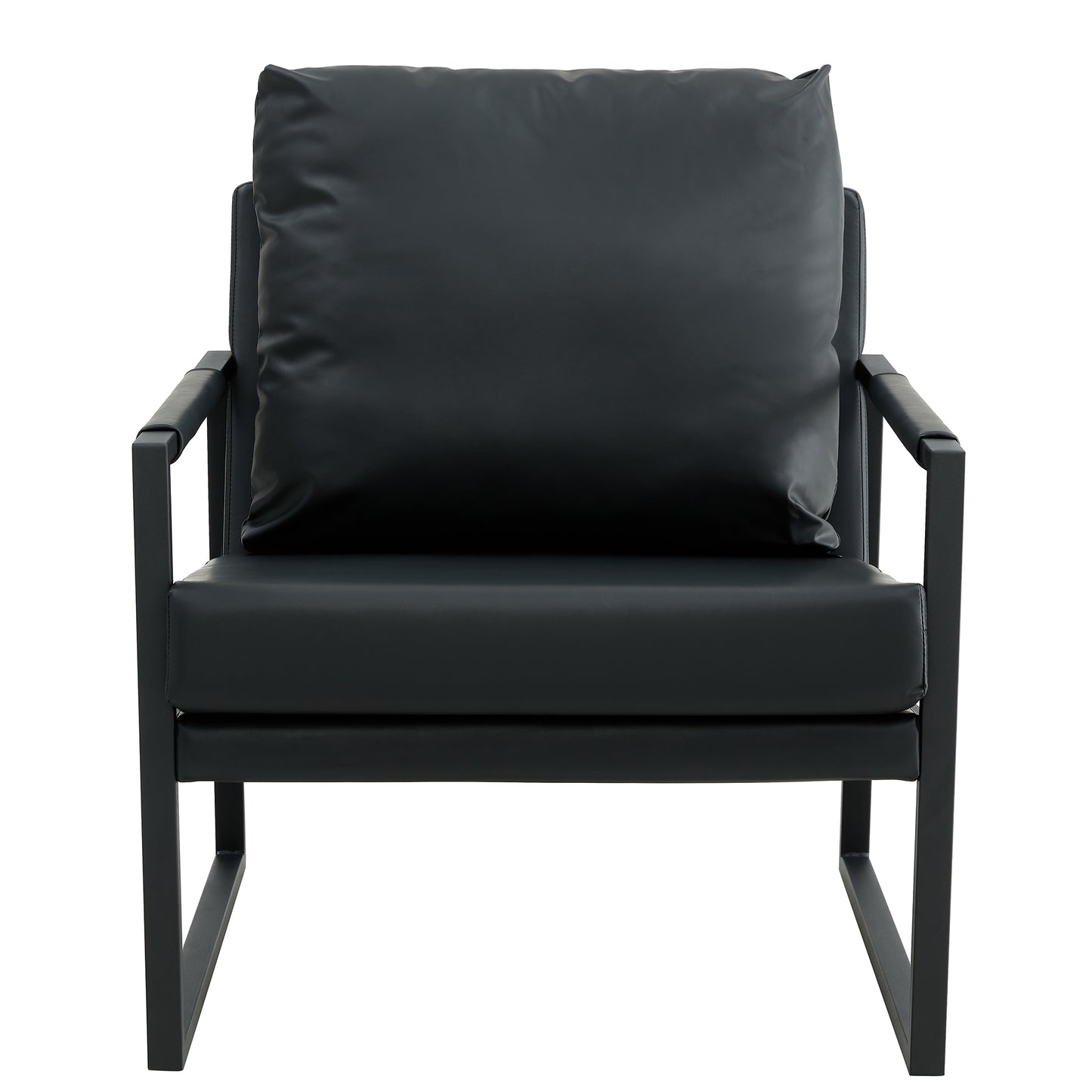 PU Leather Heavily Padded Backrest and Seat Cushion Accent Chair - Black_13
