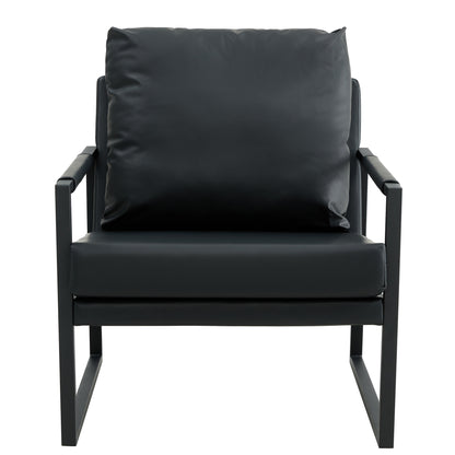 PU Leather Heavily Padded Backrest and Seat Cushion Accent Chair - Black_13