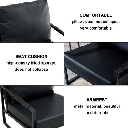 PU Leather Heavily Padded Backrest and Seat Cushion Accent Chair - Black_11