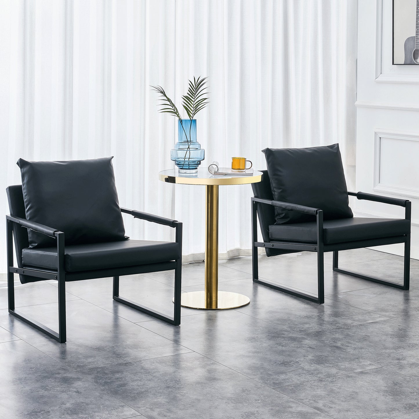 PU Leather Heavily Padded Backrest and Seat Cushion Accent Chair - Black_5