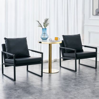 PU Leather Heavily Padded Backrest and Seat Cushion Accent Chair - Black_5