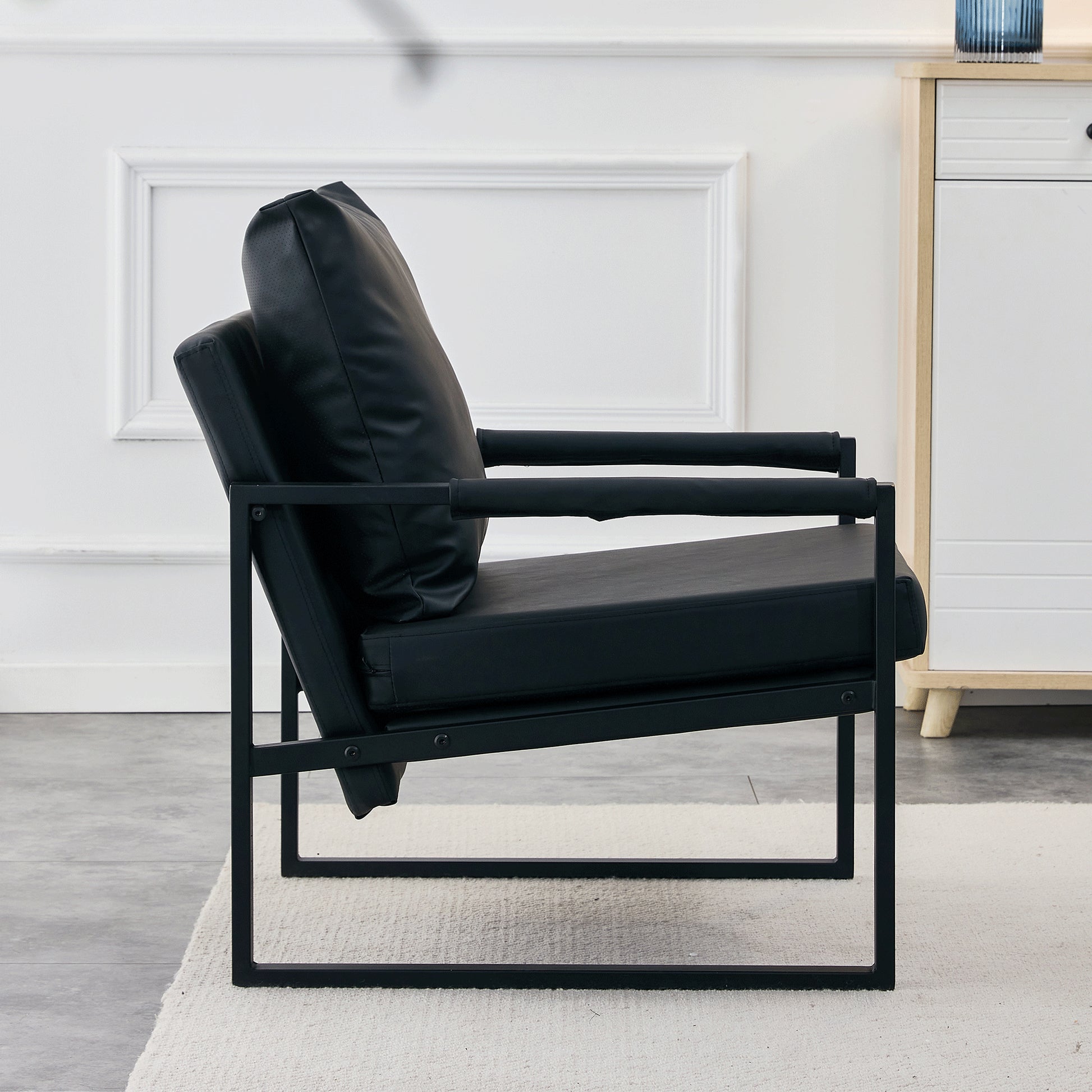 PU Leather Heavily Padded Backrest and Seat Cushion Accent Chair - Black_4