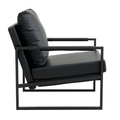 PU Leather Heavily Padded Backrest and Seat Cushion Accent Chair - Black_15