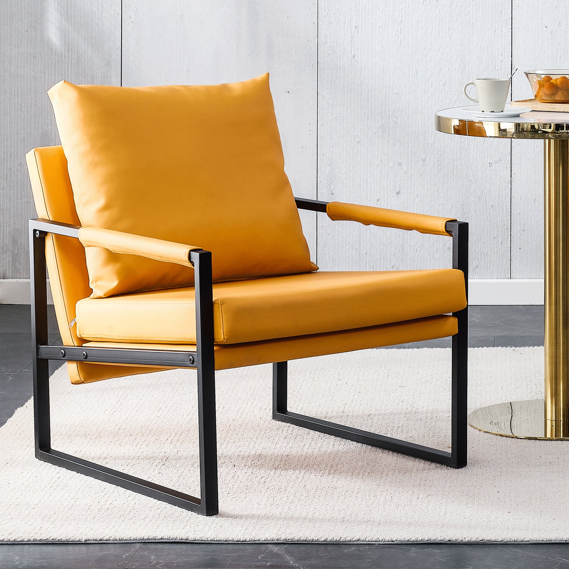PU Leather Heavily Padded Backrest and Seat Cushion Accent Chair - Orange_1
