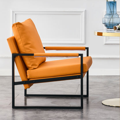 PU Leather Heavily Padded Backrest and Seat Cushion Accent Chair - Orange_6